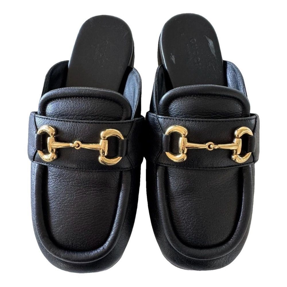 Gucci Airel Chunky Lug Sole Black Leather Horsebit Loafer Slippers EU 37.5 7.5